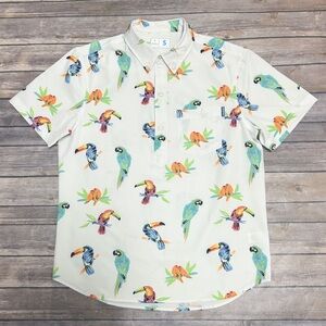 Chubbies White The Dude Wheres Macaw Short Sleeve Popover Collared Birds Shirt